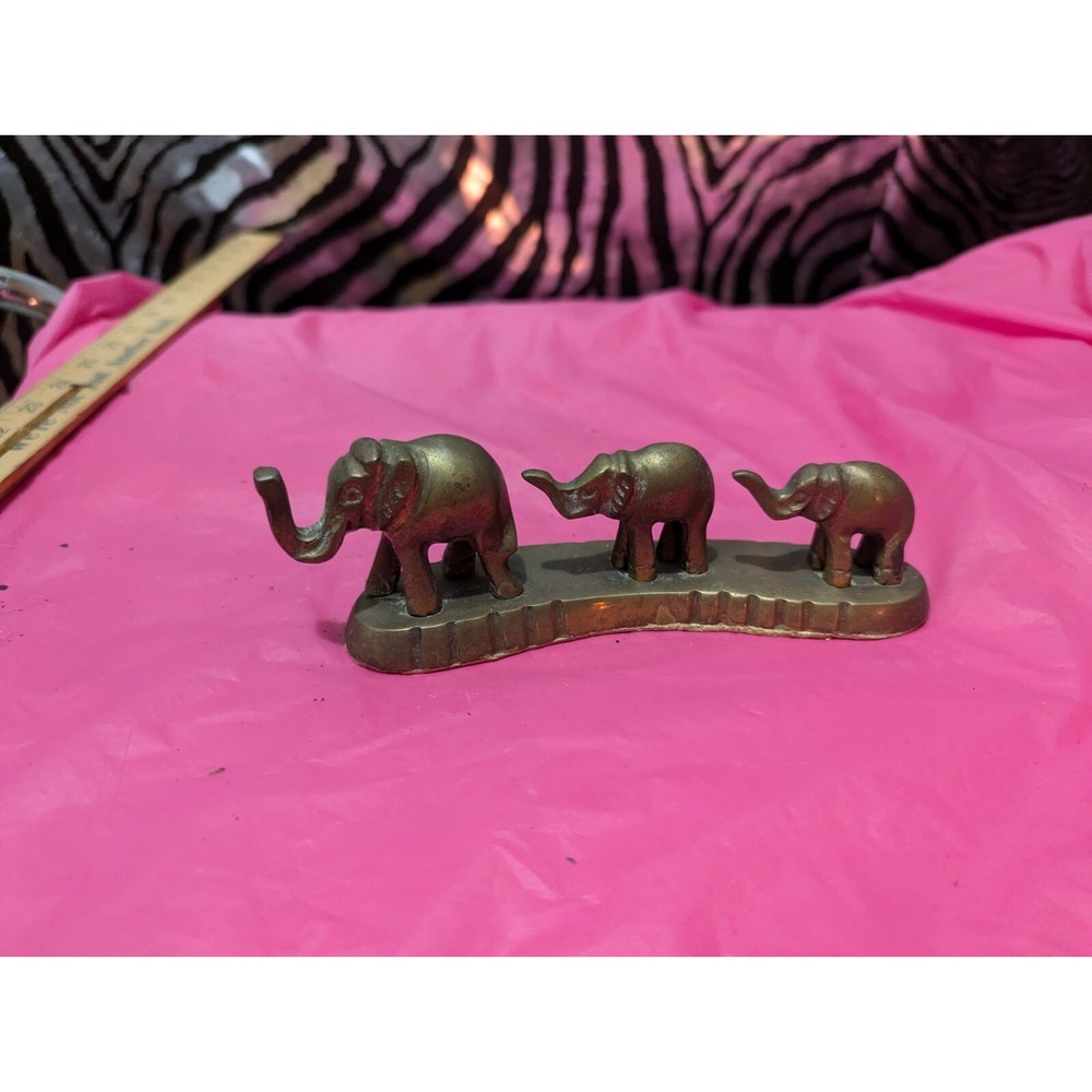 Beautiful Brass Elephant family of 3 statue figurine trunks up good luck